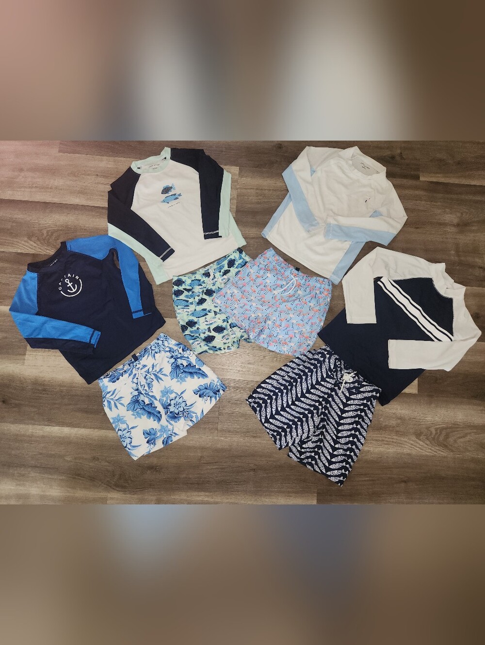 Janie And Jack Boys Bundle Of 4 2 Piece Swim Suits UPF Long Sleeve Shorts Size 4